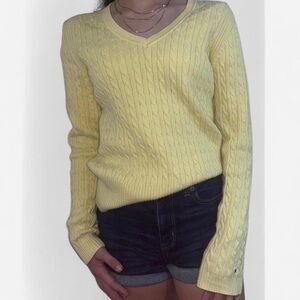 Vintage Tommy Hilfiger Butter Yellow Cable Knit V-Neck Sweater